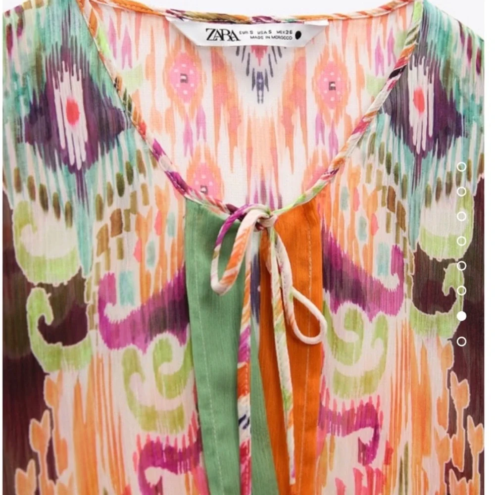 Zara Multi colored feather 2 pieces Set Shirt Small Pants Medium NWT - Picture 9 of 10
